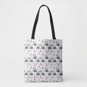 Pink flamingo seamless pattern flowers, leaves tote bag