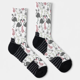 Pink flamingo seamless pattern flowers, leaves wra socks