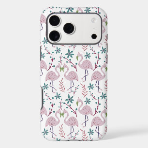 Pink flamingo seamless pattern on white background
