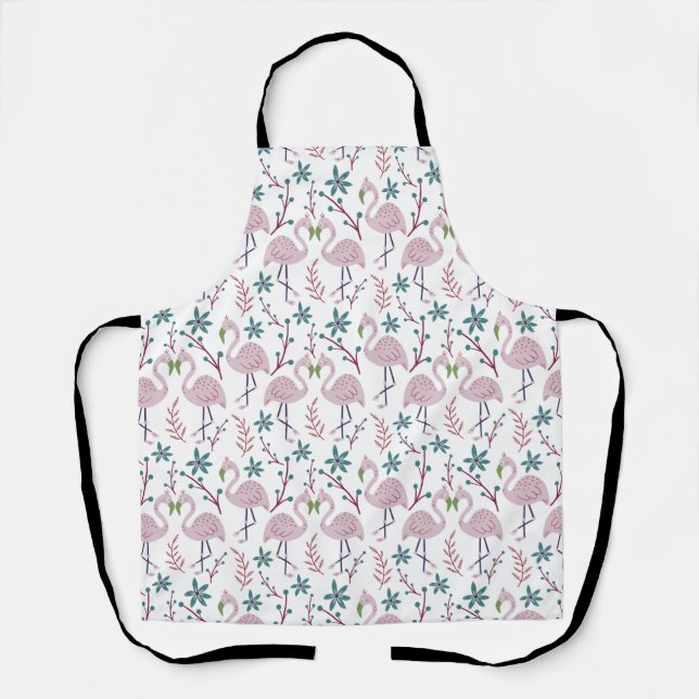 Pink flamingo seamless pattern on white background apron (Front)