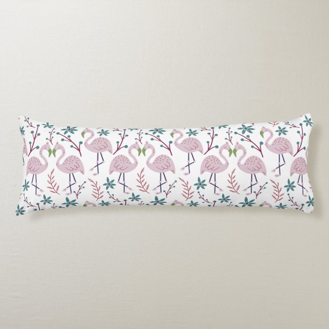 Pink flamingo seamless pattern on white background body cushion (Front)