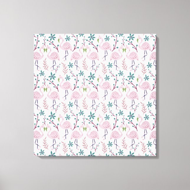Pink flamingo seamless pattern on white background canvas print (Front)