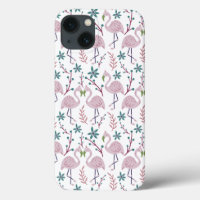 Pink flamingo seamless pattern on white background