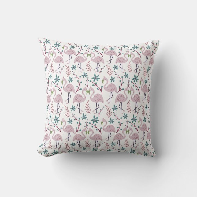 Pink flamingo seamless pattern on white background cushion (Front)