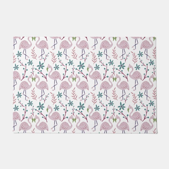 Pink flamingo seamless pattern on white background doormat (Front)