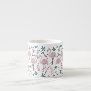 Pink flamingo seamless pattern on white background espresso cup