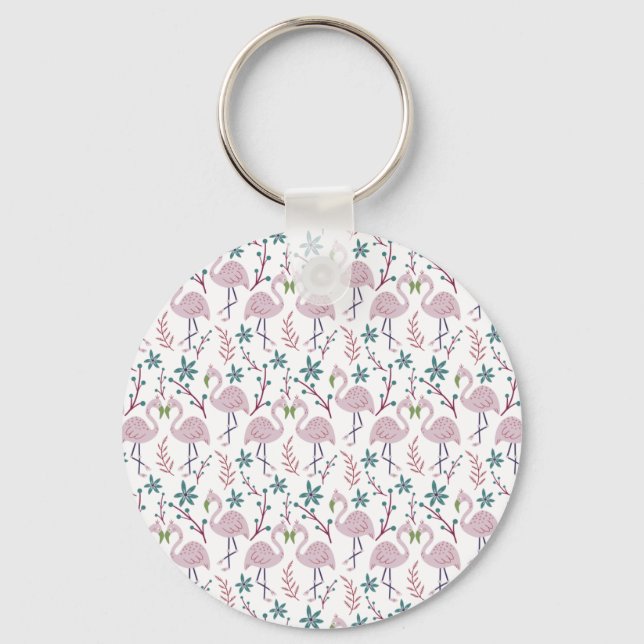 Pink flamingo seamless pattern on white background key ring (Front)