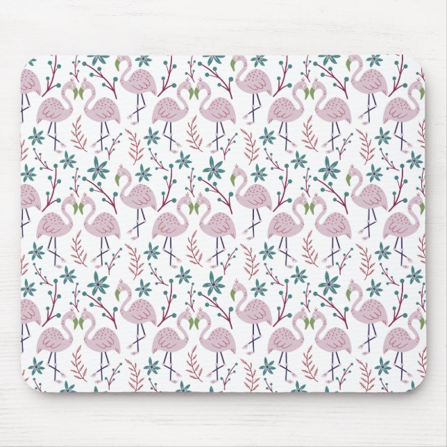 Pink flamingo seamless pattern on white background mouse mat (Front)