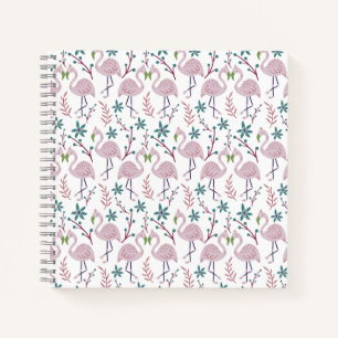 Pink flamingo seamless pattern on white background notebook