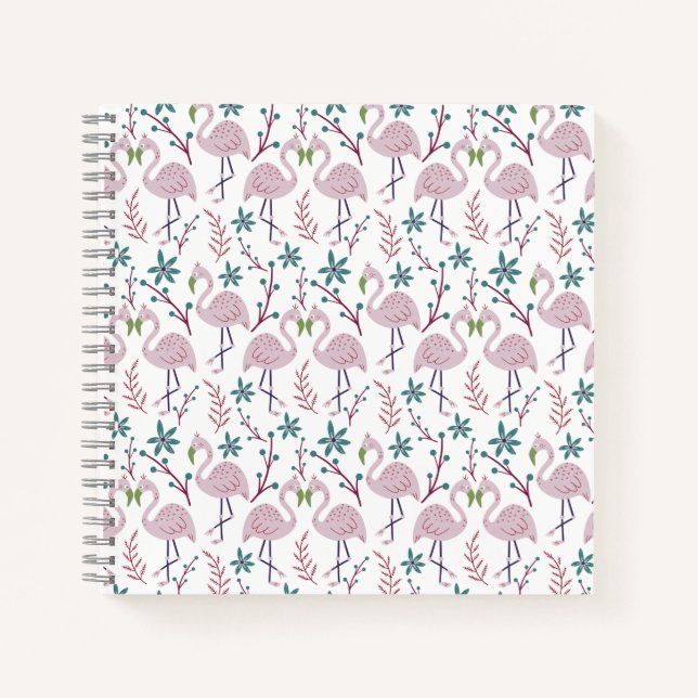 Pink flamingo seamless pattern on white background notebook (Front)