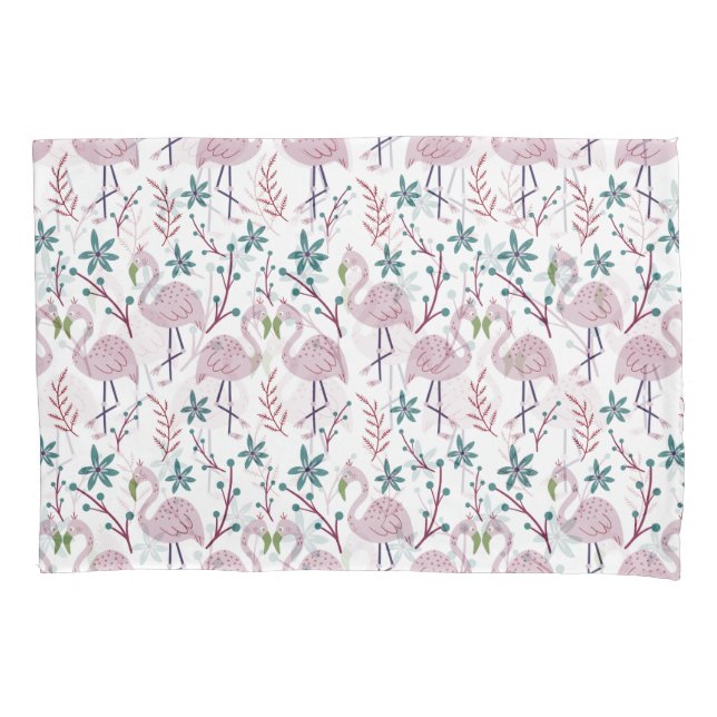 Pink flamingo seamless pattern on white background pillowcase (Front-Left)