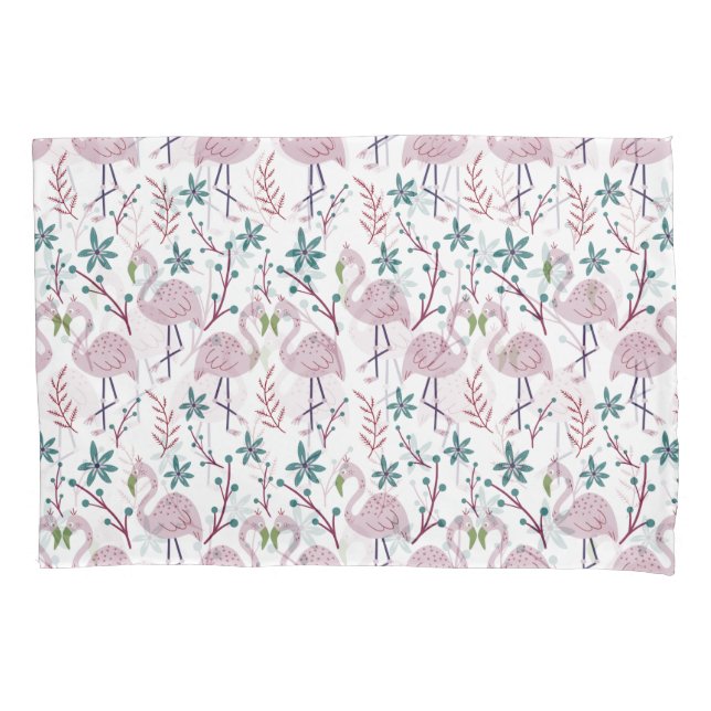 Pink flamingo seamless pattern on white background pillowcase (Front-Left)