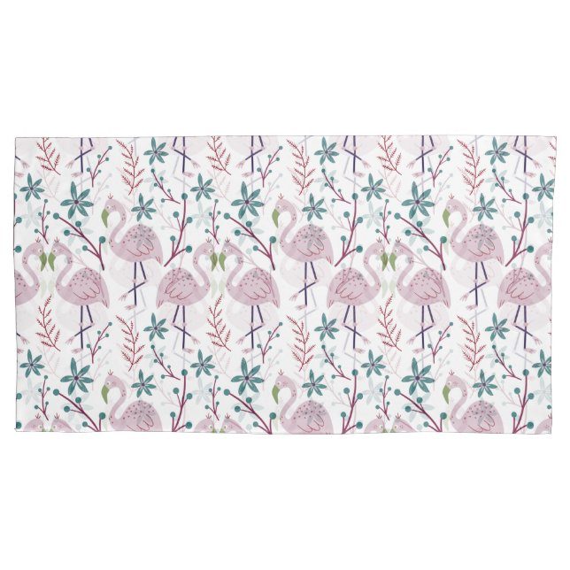 Pink flamingo seamless pattern on white background pillowcase (Front-Left)