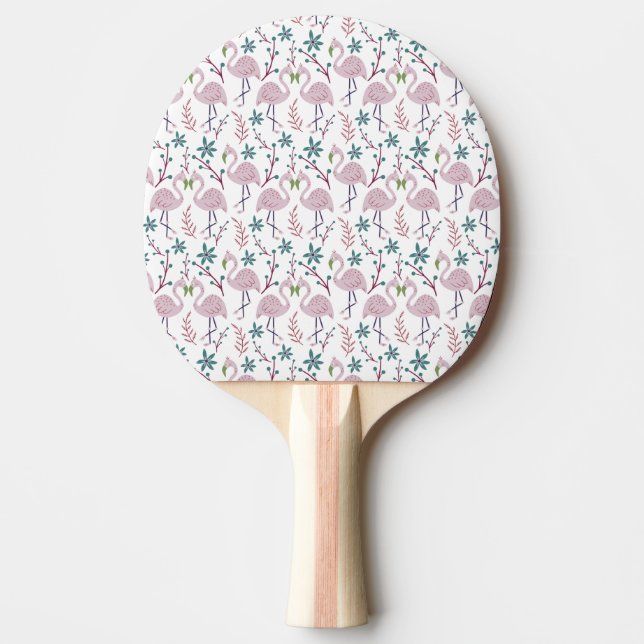 Pink flamingo seamless pattern on white background ping pong paddle (Front)