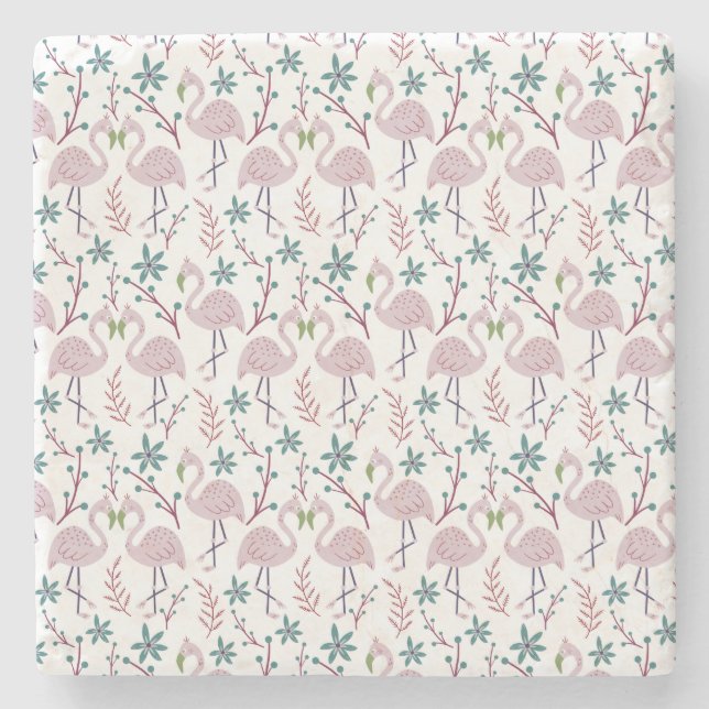 Pink flamingo seamless pattern on white background stone coaster (Front)