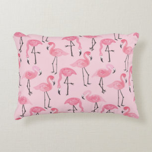 Pink Flamingo Set, Tropical Summer Pattern. Decorative Cushion