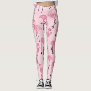 Pink Flamingo Set, Tropical Summer Pattern. Leggings
