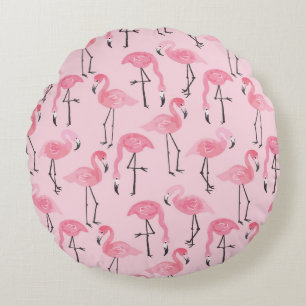 Pink Flamingo Set, Tropical Summer Pattern. Round Cushion