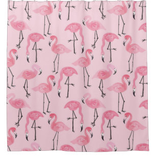 Pink Flamingo Set, Tropical Summer Pattern. Shower Curtain