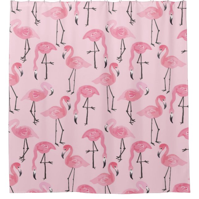 Pink Flamingo Set, Tropical Summer Pattern. Shower Curtain (Front)