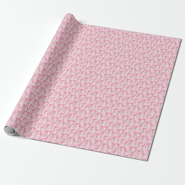 Pink Flamingo Set, Tropical Summer Pattern. Wrapping Paper (Unrolled)