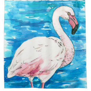 Pink flamingo shower curtain