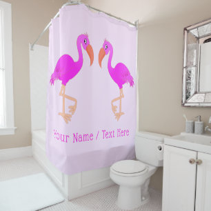 Pink Flamingo Shower Curtain with Custom Text Name