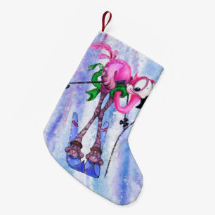 Pink Flamingo Skier Christmas Stocking Cartoon