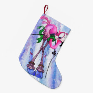 Pink Flamingo Skier Funny Christmas Stocking