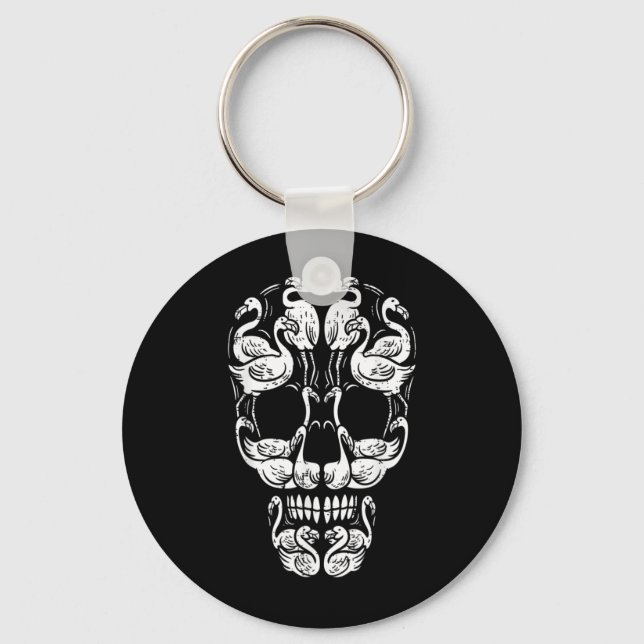 Pink Flamingo Skull Breast Cancer Awareness Hallow Key Ring (Front)