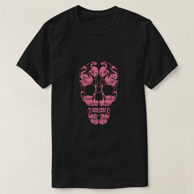 Pink Flamingo Skull Breast Cancer Awareness Hallow T-Shirt (Design Front)
