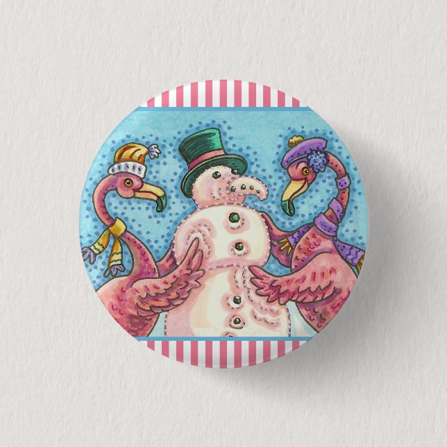 PINK FLAMINGO SNOWMAN CHRISTMAS BUTTON Round (Front)