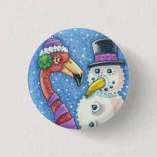 PINK FLAMINGO SNOWMAN CHRISTMAS BUTTON Round