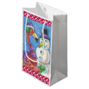 Pink Flamingo Snowman CHRISTMAS GIFT BAG
