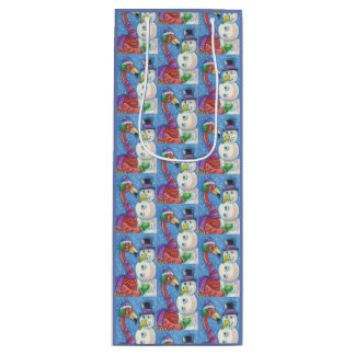 PINK FLAMINGO SNOWMAN CHRISTMAS GIFT BAG - WINE