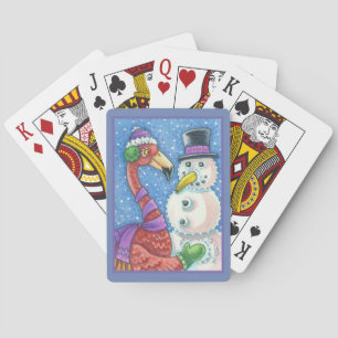 PINK FLAMINGO SNOWMAN CHRISTMAS PLAYING CARDS