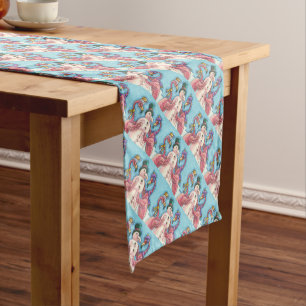 PINK FLAMINGO SNOWMAN CHRISTMAS TABLE RUNNER
