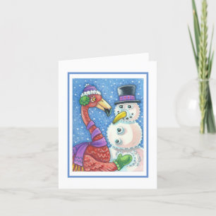 PINK FLAMINGO SNOWMAN HOLIDAY GREETING CARD Blank