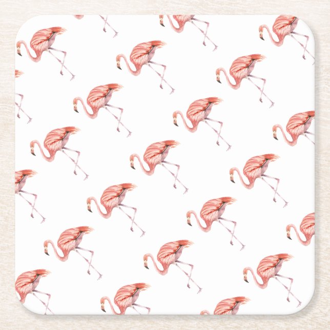 Pink Flamingo Square Paper Coaster (Front)