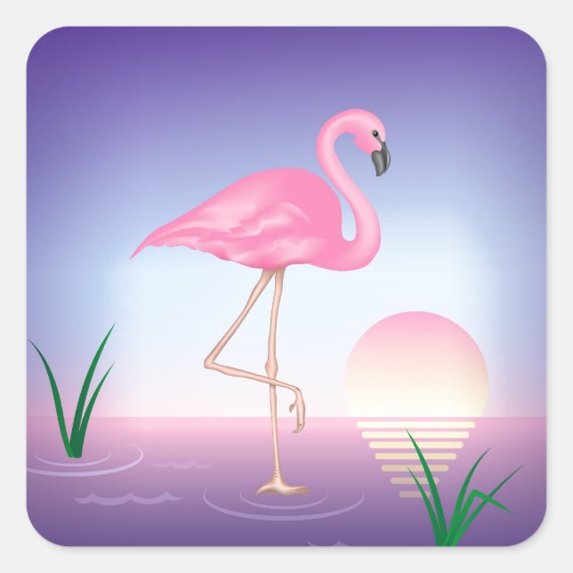Pink Flamingo Square Sticker (Front)