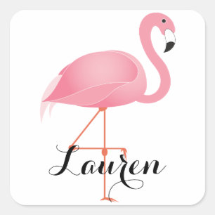 Pink flamingo square sticker