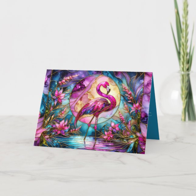 Pink Flamingo Stained Glass Mosaic Card (Front)