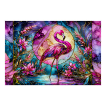 Pink Flamingo Stained Glass Mosaic