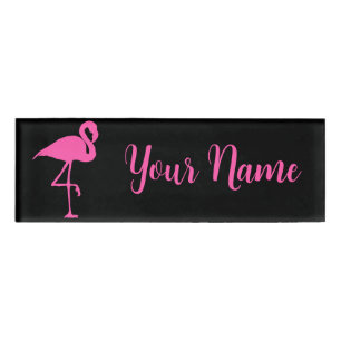 Pink Flamingo Standing Gracefully Name Tag
