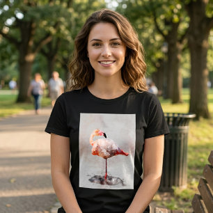 Pink Flamingo Standing in Watercolor Art Print T-Shirt
