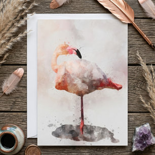 Pink Flamingo Standing in Watercolor Art Print Thank You Card