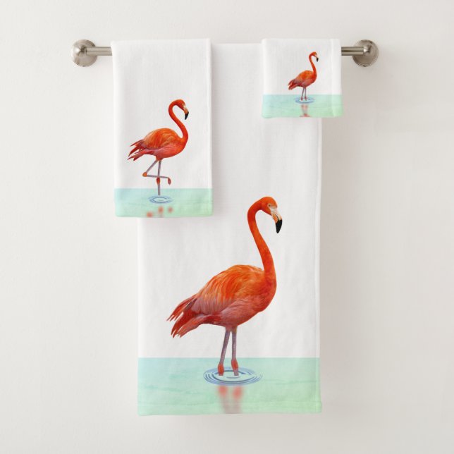 Pink Flamingo Standing on the Lake Bath Towel Set (Insitu)