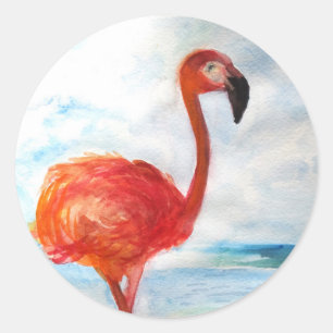 Pink Flamingo Sticker,Flamingo Watercolor Art Classic Round Sticker