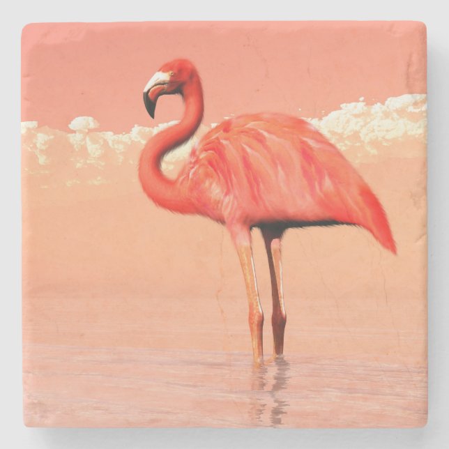 Pink flamingo stone coaster (Front)