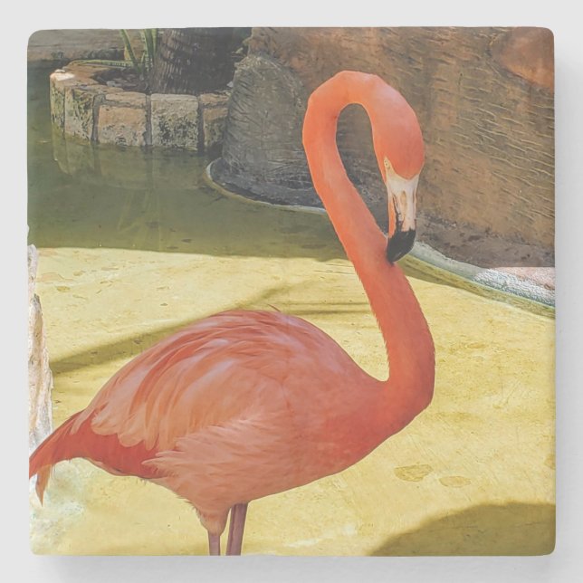 Pink Flamingo Stone Coaster (Front)